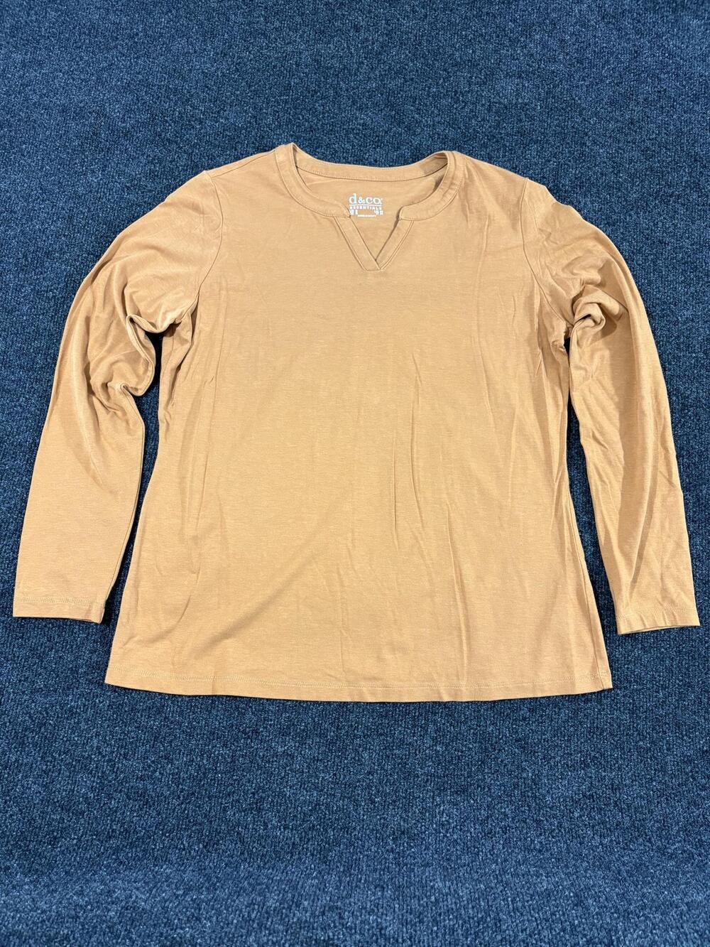 D&co Essentials Shirt Womens S Brown Long Sleeve Scoop Neck Stretch T Shirt